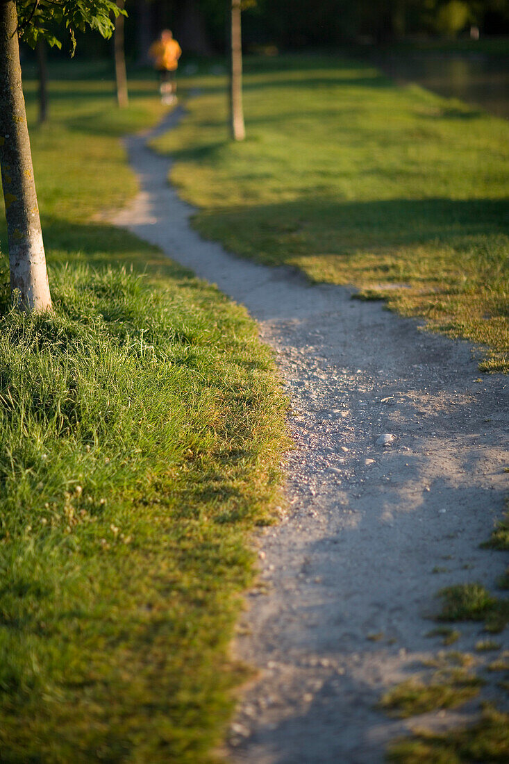 Person jogging in the English Garden, Munich, Bavaria, Germany