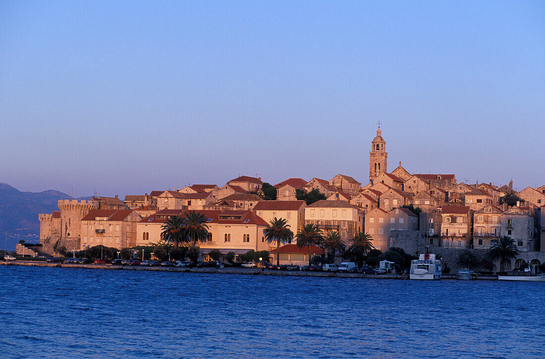 Old Town in twilight, Korcula, Korcula island, Dalmatia, Croatia
