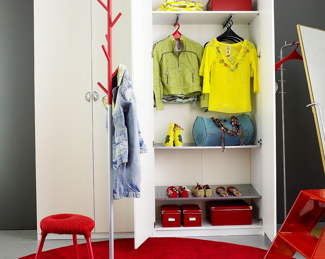 Wardrobe and cupboard with open door