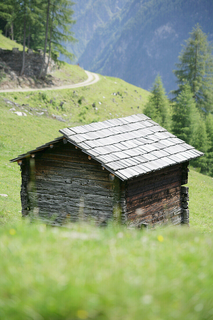 Hut on a alp, Heiligenblut, Hohe Tauern National Park, Carinthia, Austria