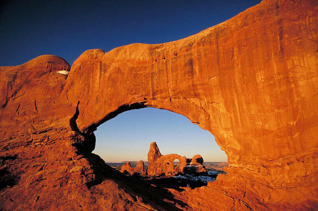 Turret Arch viewed trough North Window. Arches National Park. USA