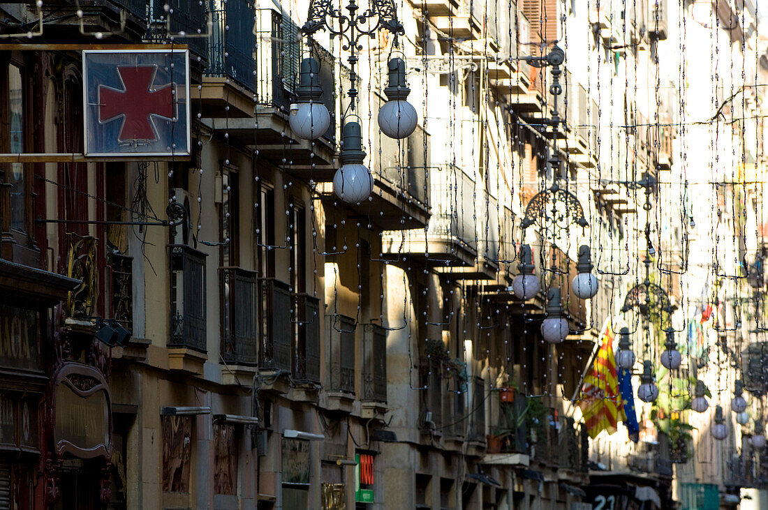 Hous facades, La Rambla, Barcelona, Spain