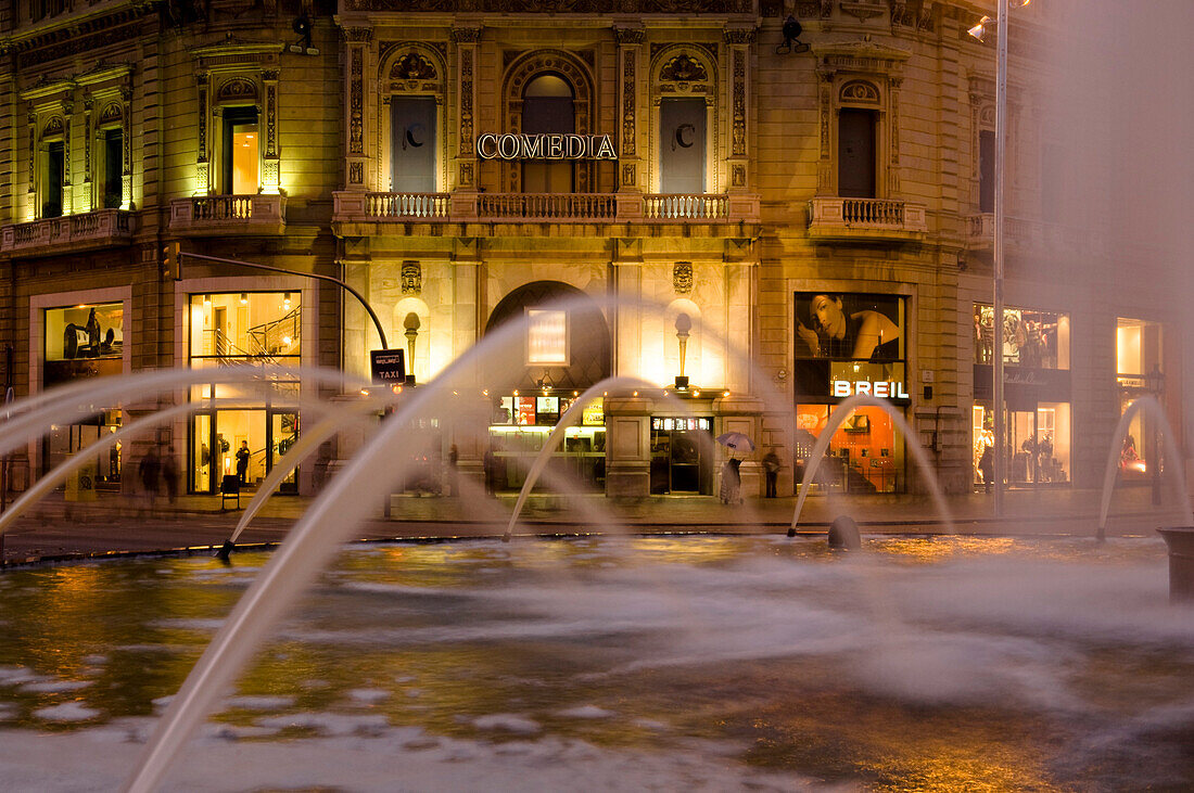 Fountain, shopping street Carrer Gran Gracia, Barcelona, Spain