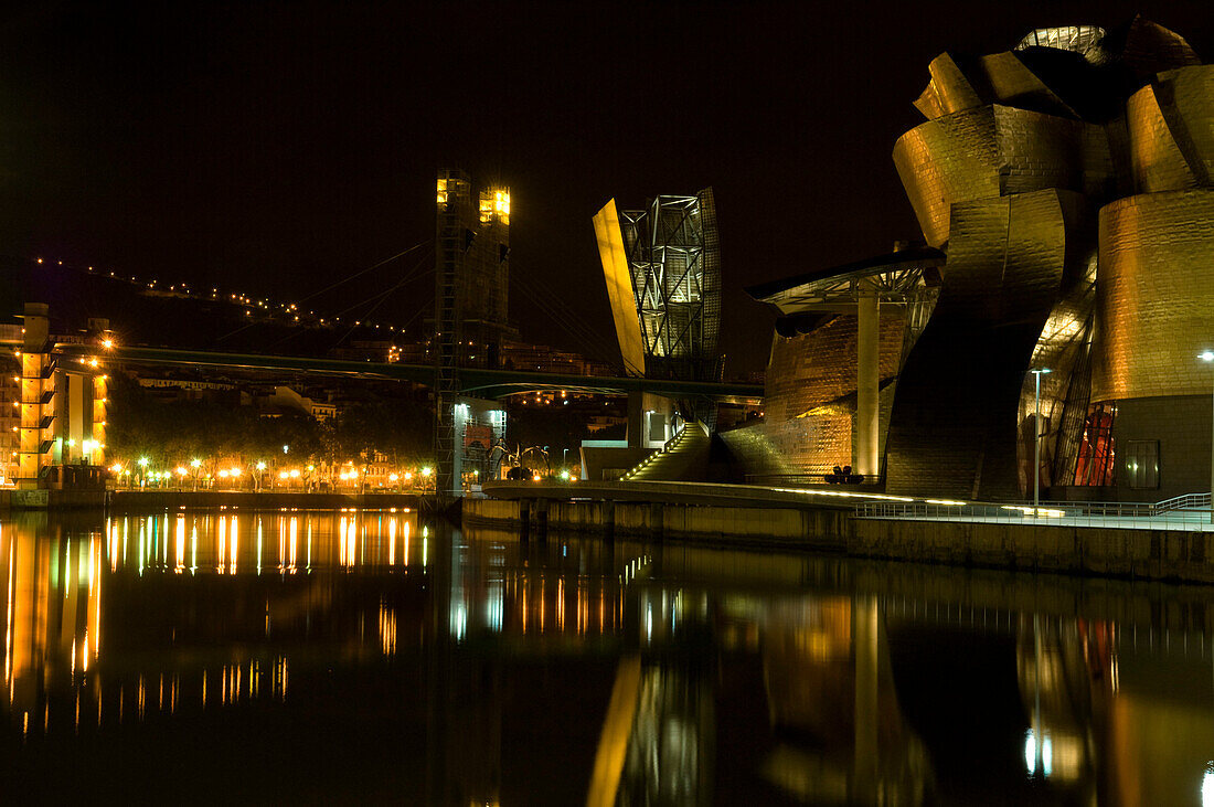 Guggenheim Museum at night, Bilbao, Spain