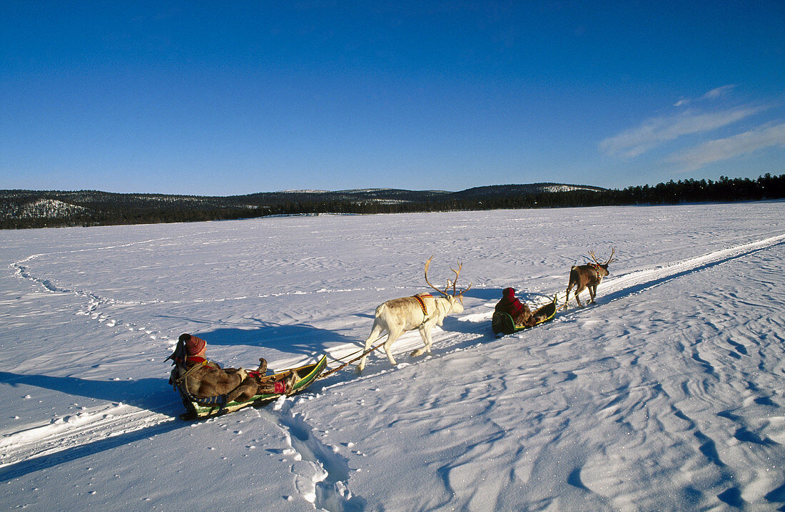 Lapps. Inari lake. Lapland. Finland.