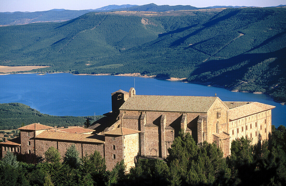 San Salvador de Leyre monastery and Yesa marsh. Navarra. Spain.