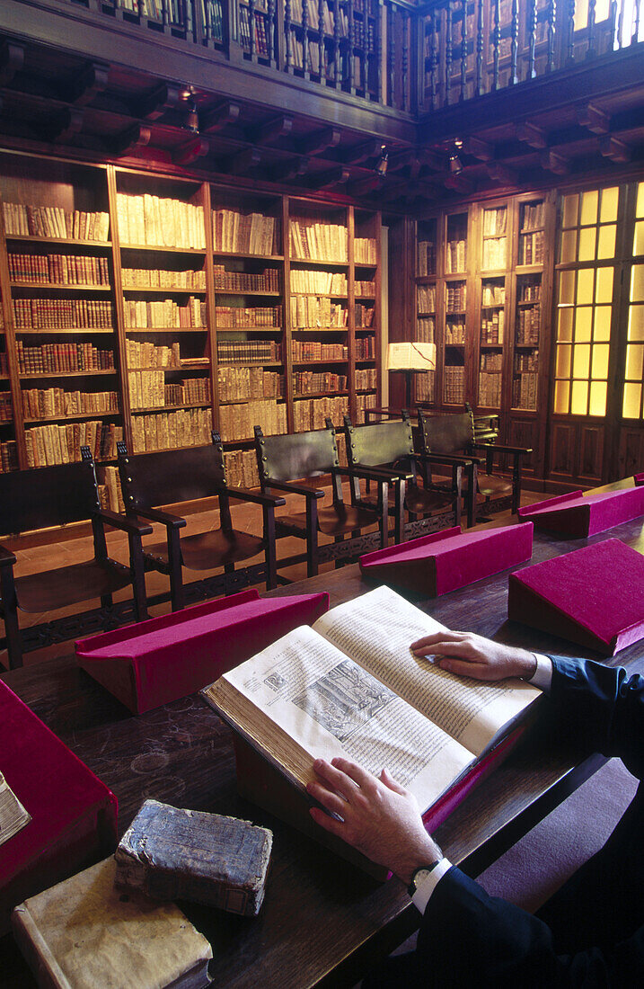 Library. San Salvador de Leyre monastery. Navarra. Spain.