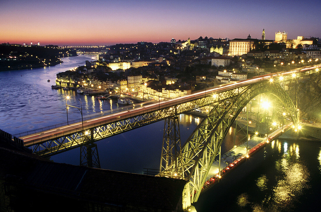 Dom Luis I Bridge on the Douro River, built in 1881-1885 by Gustave Eiffel. Porto. Portugal