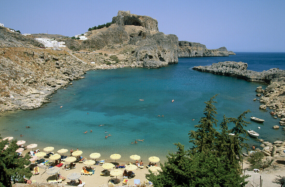 Lindos. Beach & Acropolis. Rhodes Island. Greece