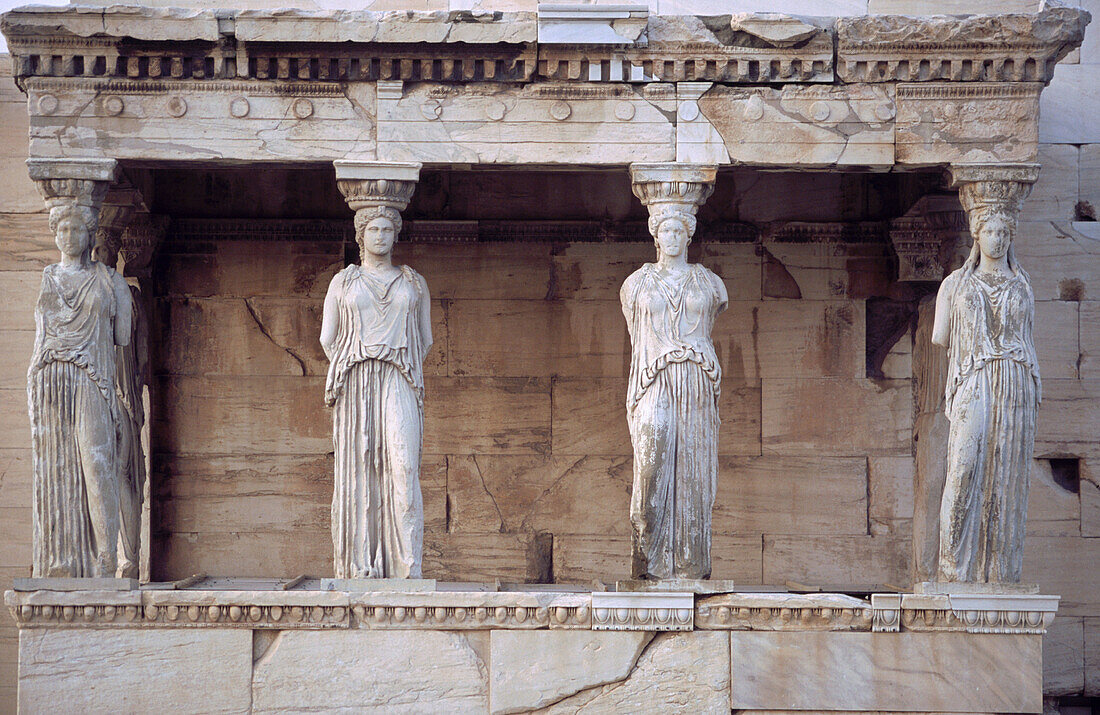 Muses known as cariatides . Erechteion Temple. Acropolis. Athens. Greece