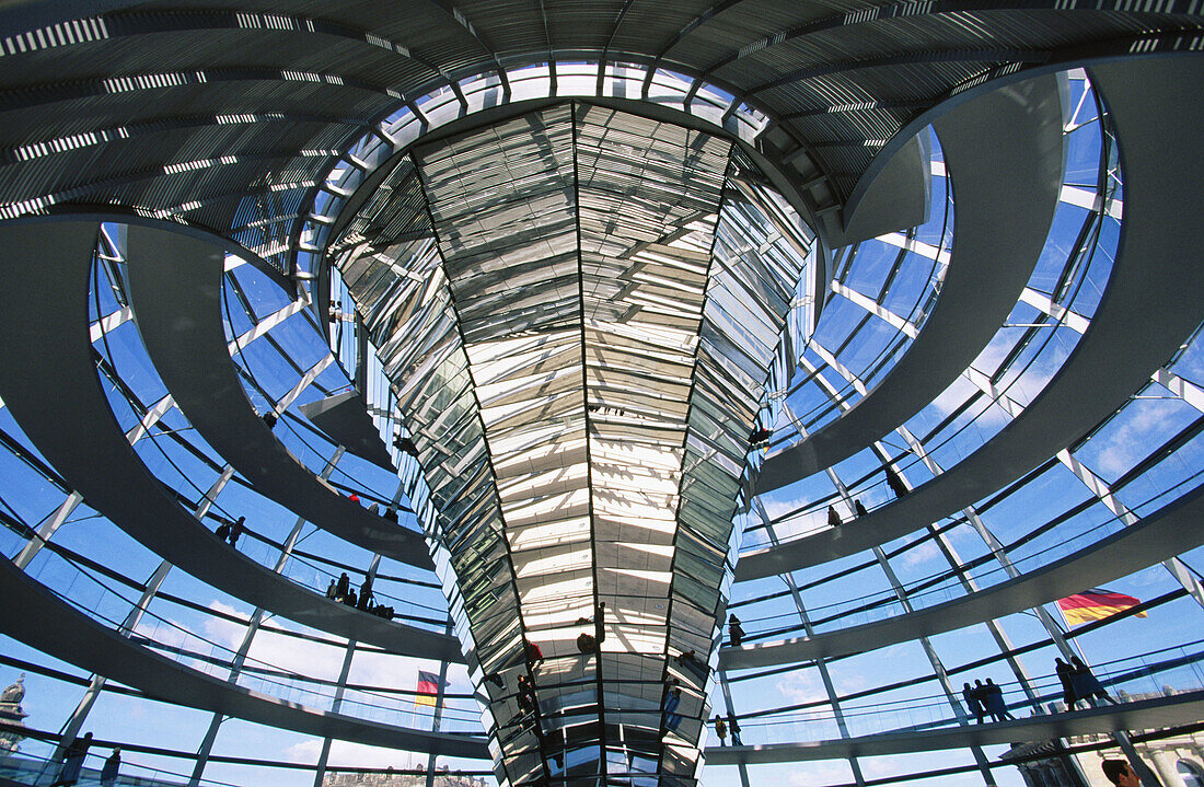 Bright column. Glass dome at the Parlament. Berlin. Germany