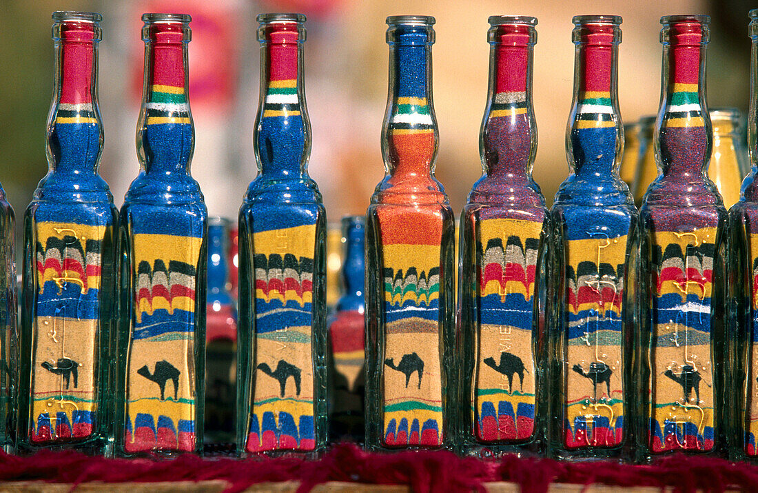 Bottles of painted sand. Tunisia