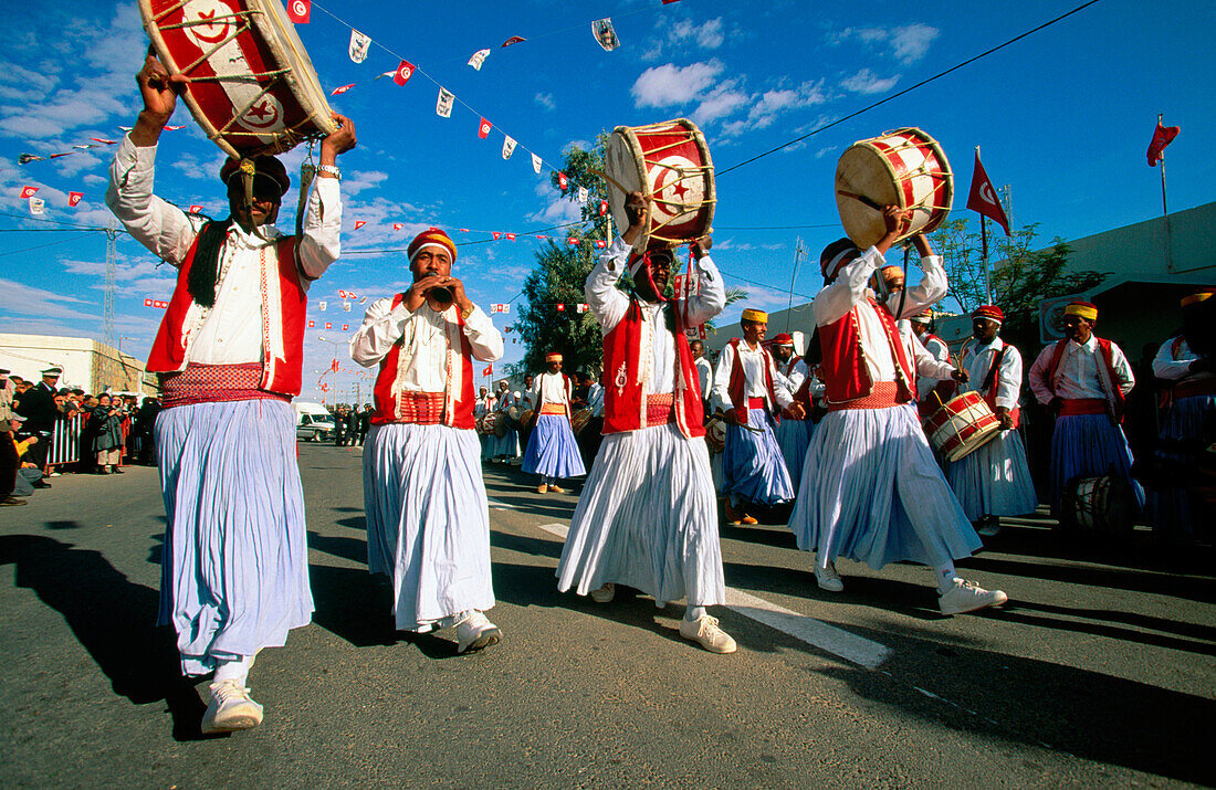 Folk group in the streets of Tunis during the Sahara festivals.