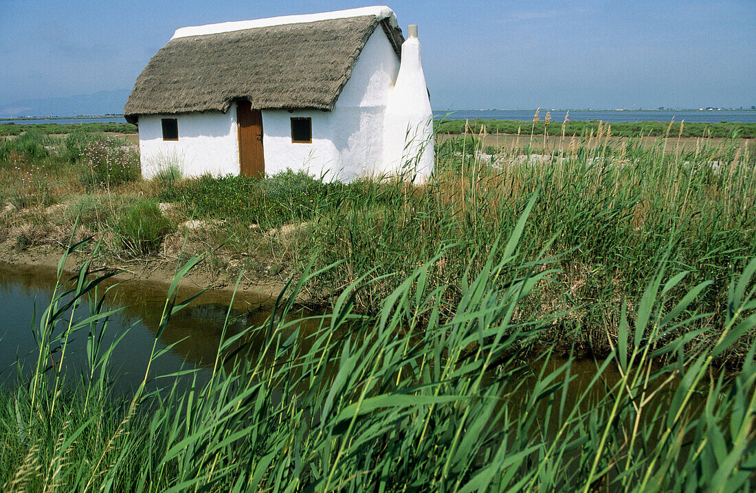 Traditional hut in La Tancada. Delta del Ebro Natural Park. Tarragona. Spain.