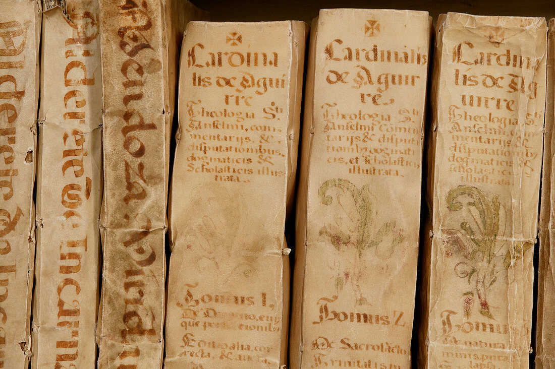 Books at Monasterio de Yuso library. San Millán de la Cogolla. La Rioja. Spain