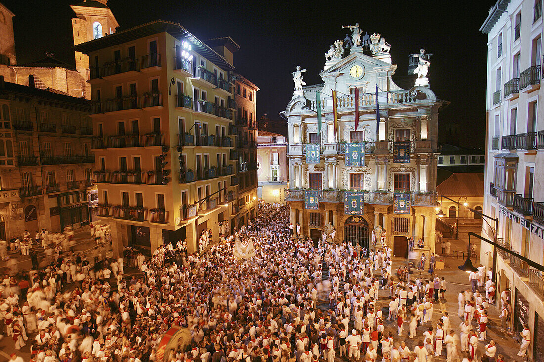 City Hall Square. El Estruendo. San Fermin Festival. Pamplona. Navarre. Spain