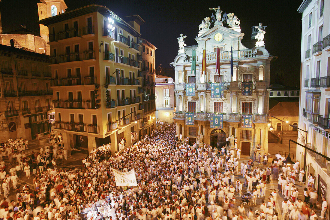 City Hall Square. El Estruendo. San Fermin Festival. Pamplona. Navarre. Spain