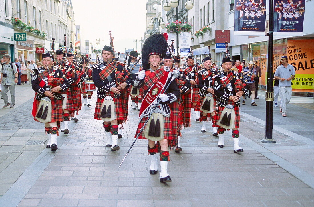 Pipe musicians at Inverness. Highlands. Scotland