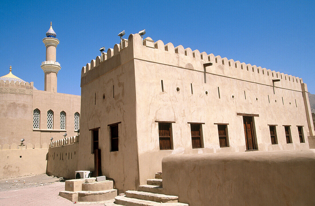Fort of Sultan Bin Said (18th Century) and mosque. Nizwa. Sultanate of Oman. Middle East