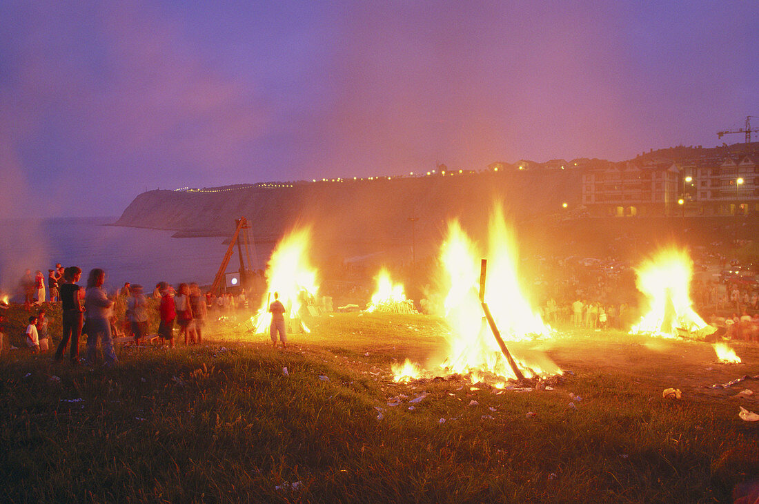 Sant Joan bonfires. On Arrigunaga beach. Getxo. Vizcaya. Basque Country. Spain