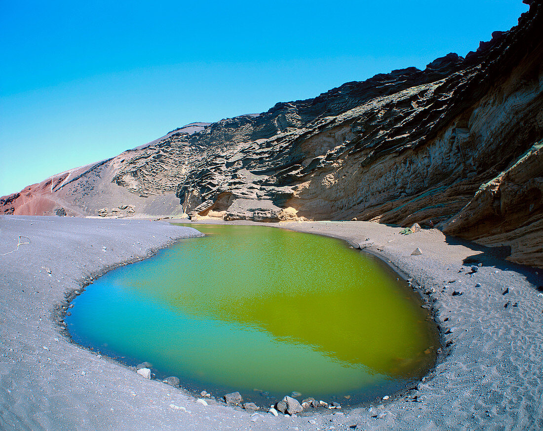 Laguna Verde (Green Lagoon) at El Golfo. Lanzarote. Canary Islands. Spain