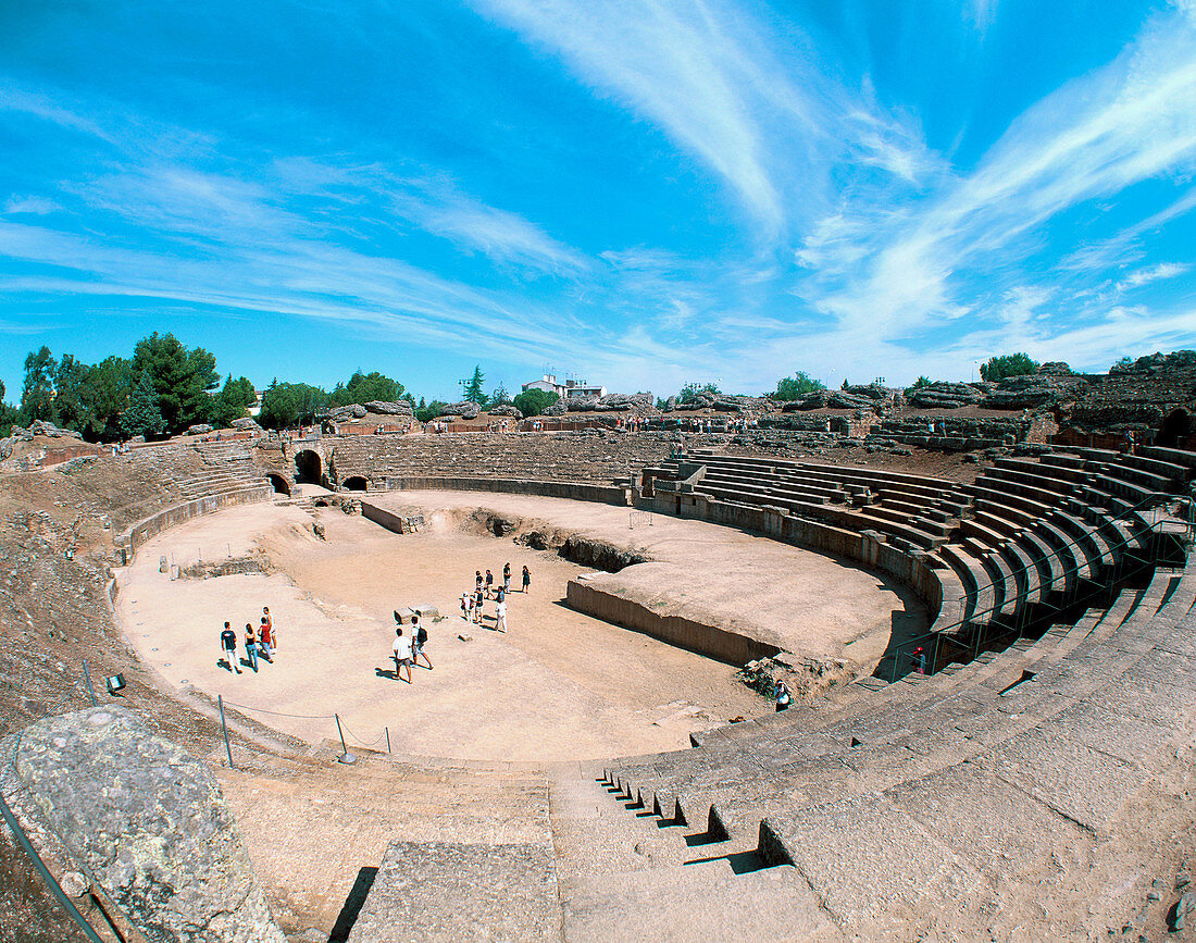 Aerial view of Roman amphitheatre. Mérida. Spain