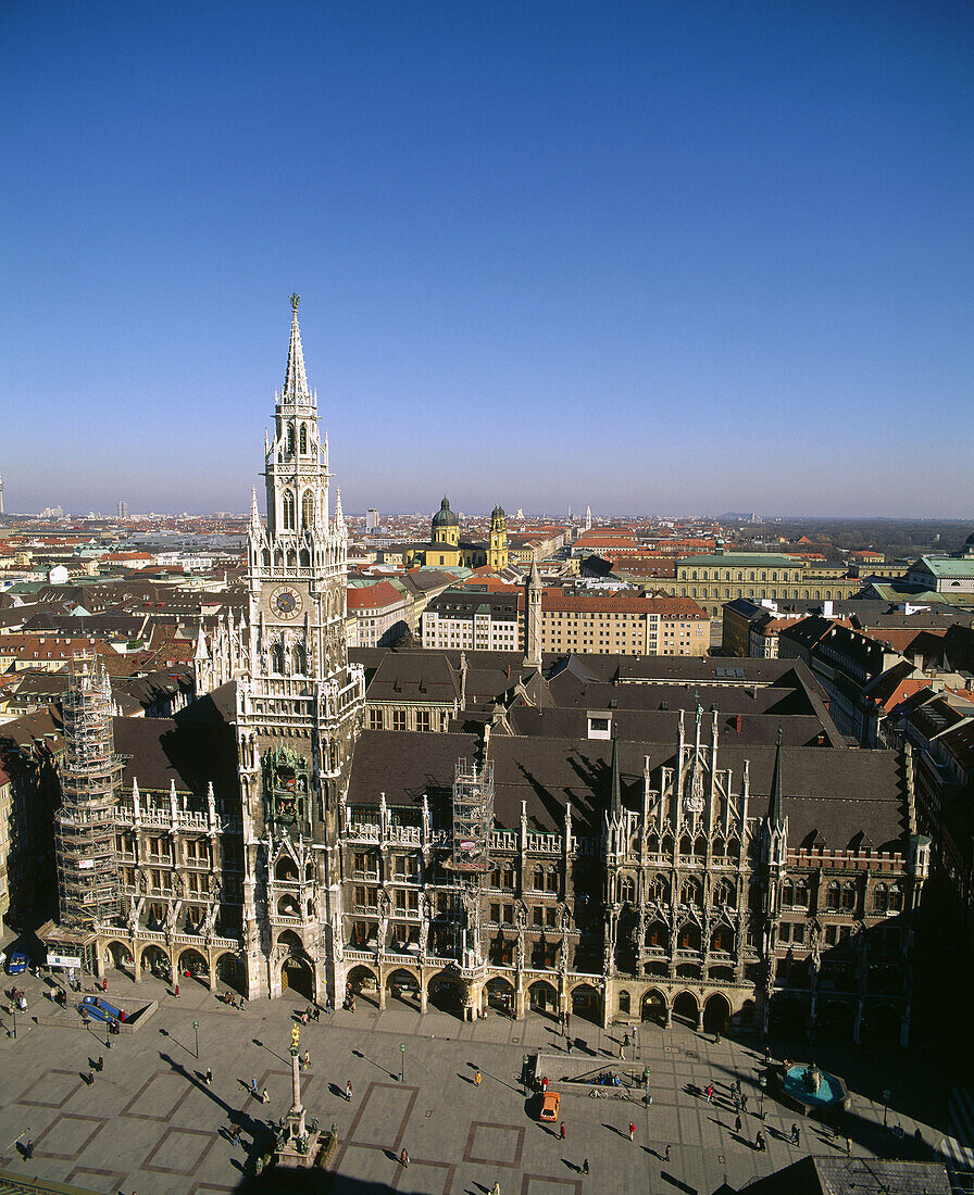 City Hall, cathedral and Marienplatz. Munich, Germany