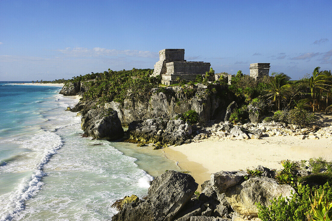 El Castillo bldg. Maya Ruins of Tulum. Mayan Riviera. Quintana Roo. Mexico.