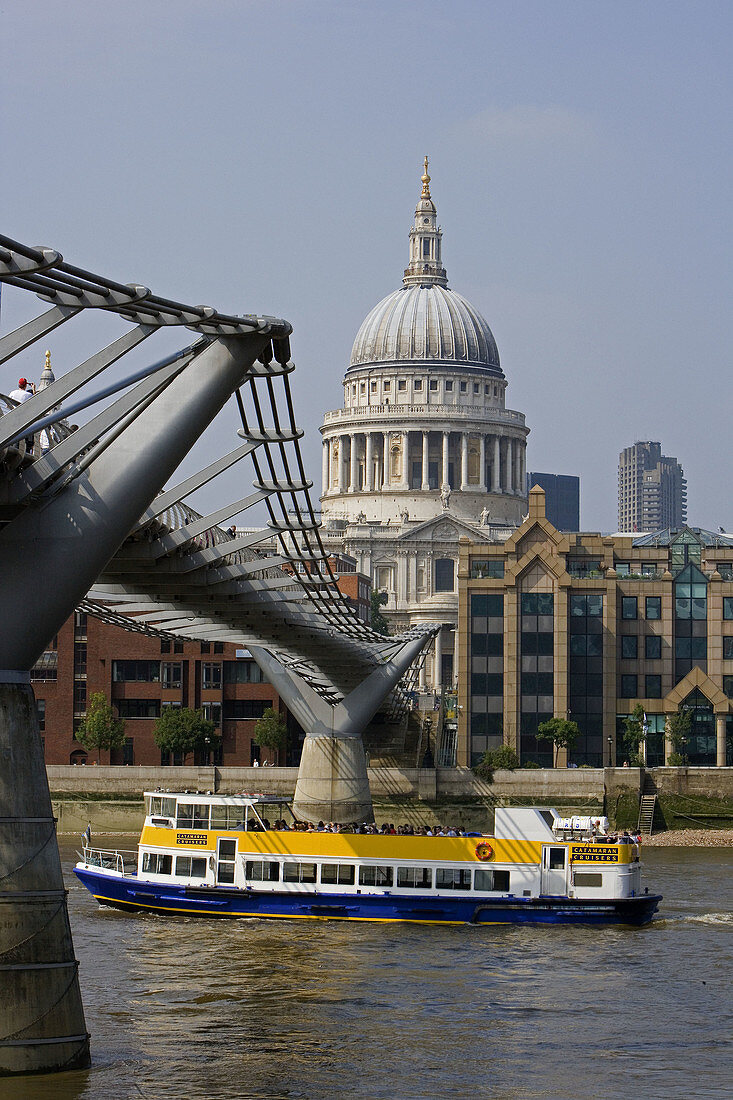 Millenium Bridge and St. Paul s Cathedral. London. England. UK. June 2007.