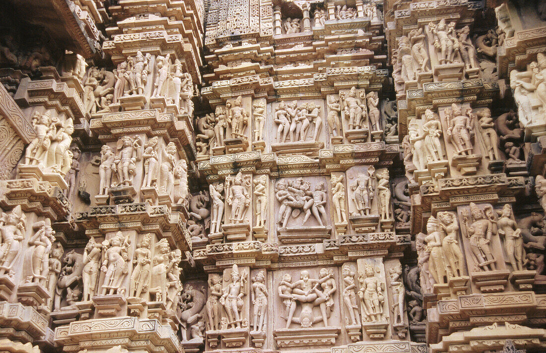 Erotic sculpture. Khajuraho. Madhya Pradesh. India.