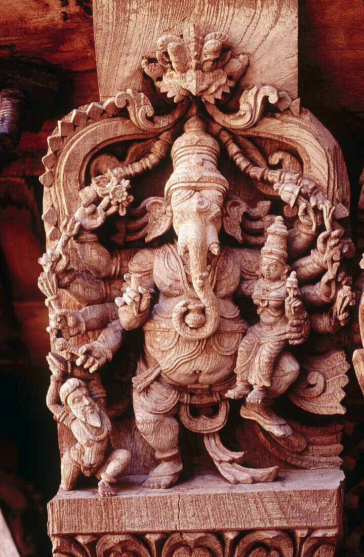 XVIIth century wood carvings in a temple chariot at Madurai. Tamilnadu. India.
