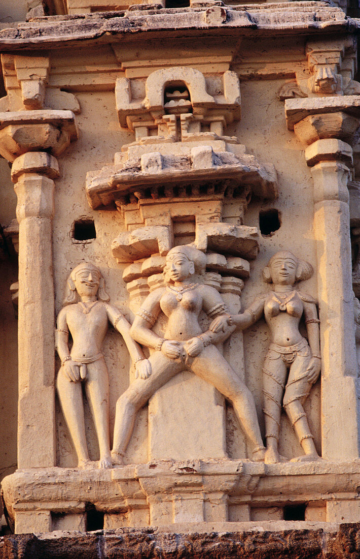Erotica on Gopura of Virupaksha temple. Hampi. Hospet. Karnataka. India.