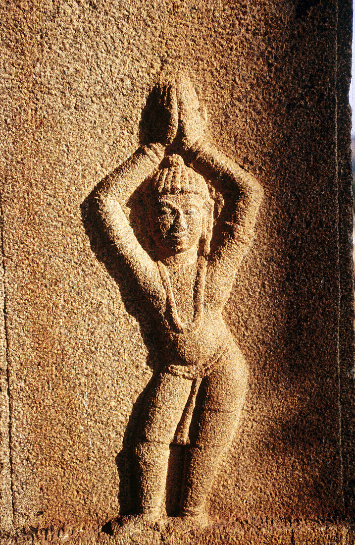 Sculptures in Kadalekalu. Ganesha complex (XVIth century). Hampi. Hospet. Karnataka. India.