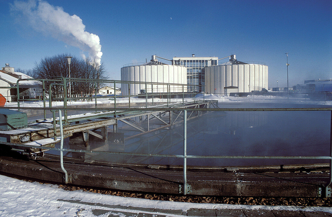 Sewage treatment plant at winter time in Uppsala. Sweden 