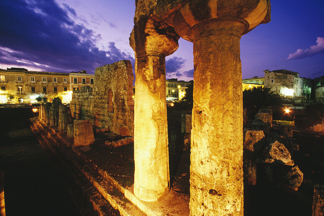Ruins of temple. Ortygia, Syracuse. Italy