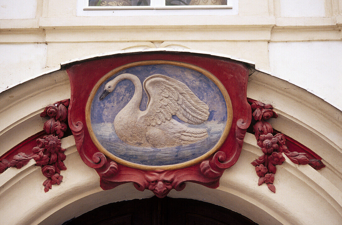 Detail of decoration of entrance to house. Prague. Czech Republic