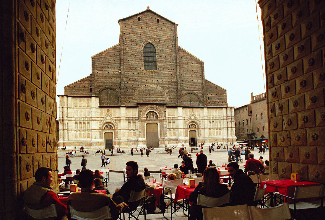 San Petronio s cathedral at Piazza Maggiore (Main Square). Bologna. Italy