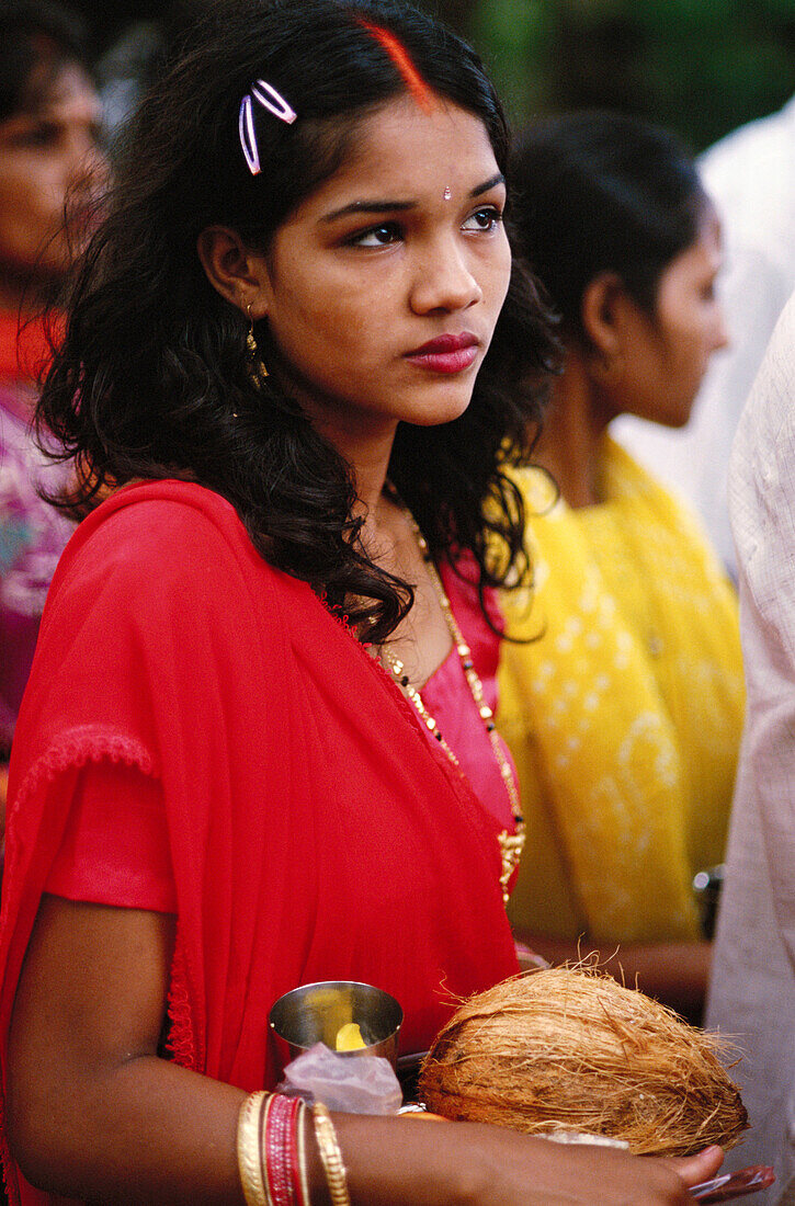 Women at temple during Maha-sivaratri, the most important sectarian festival of the year for devotees of the Hindu god Siva. Mauritius Island