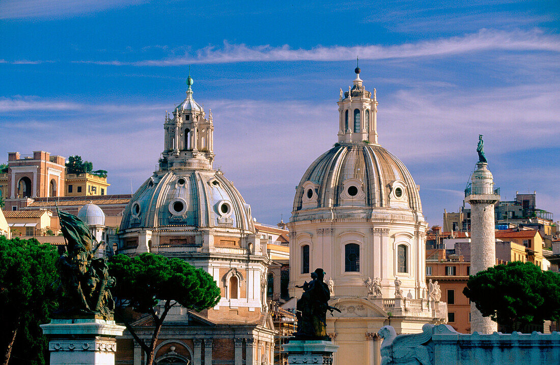 Domes of Santa Maria di Loreto and Santissimo Nome di Maria Churches. Roma. Lazio. Italy