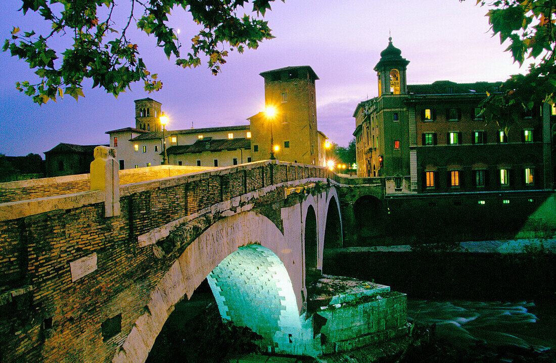 The Isola Tiberina and the Ponte Fabricio. Roma. Lazio. Italy