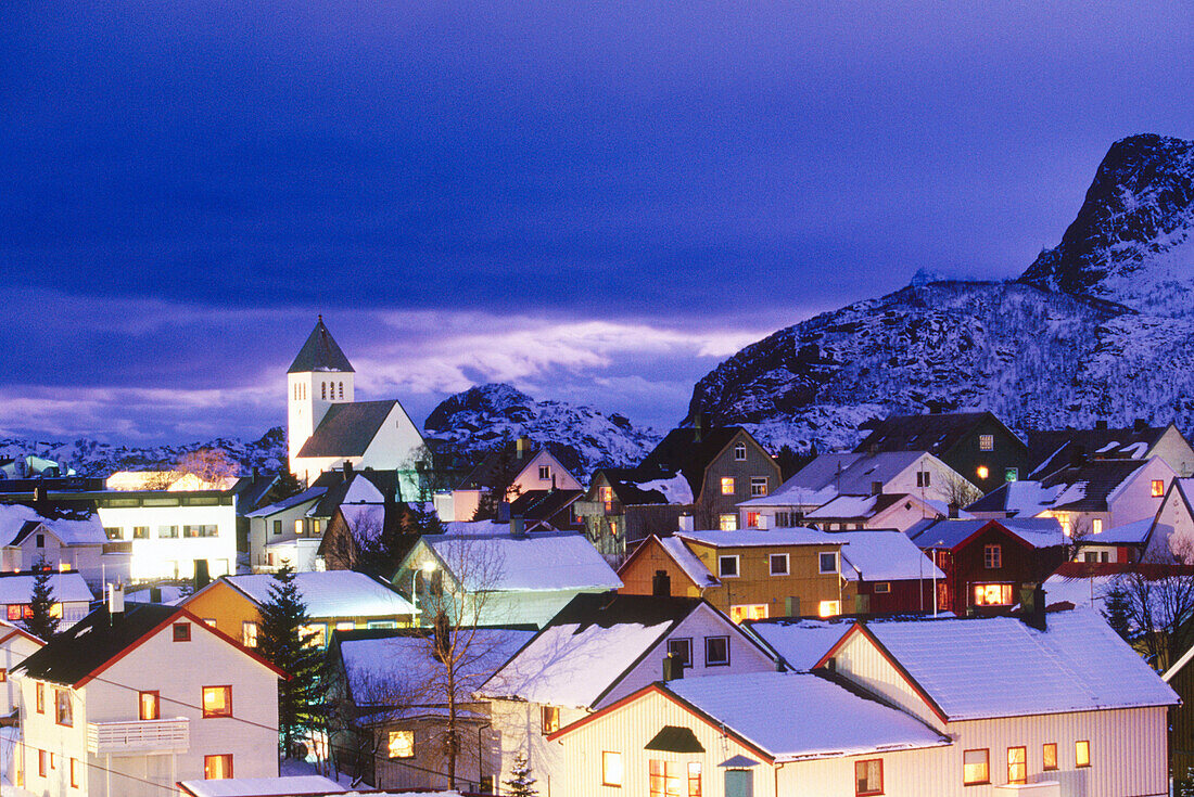 View of the town of Svolvaer in Lofoten Islands. Norway