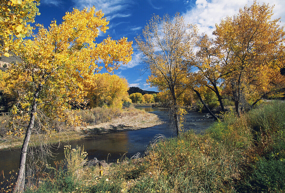 Low Road to Taos, panorama following the Rio Grande. New Mexico. USA.