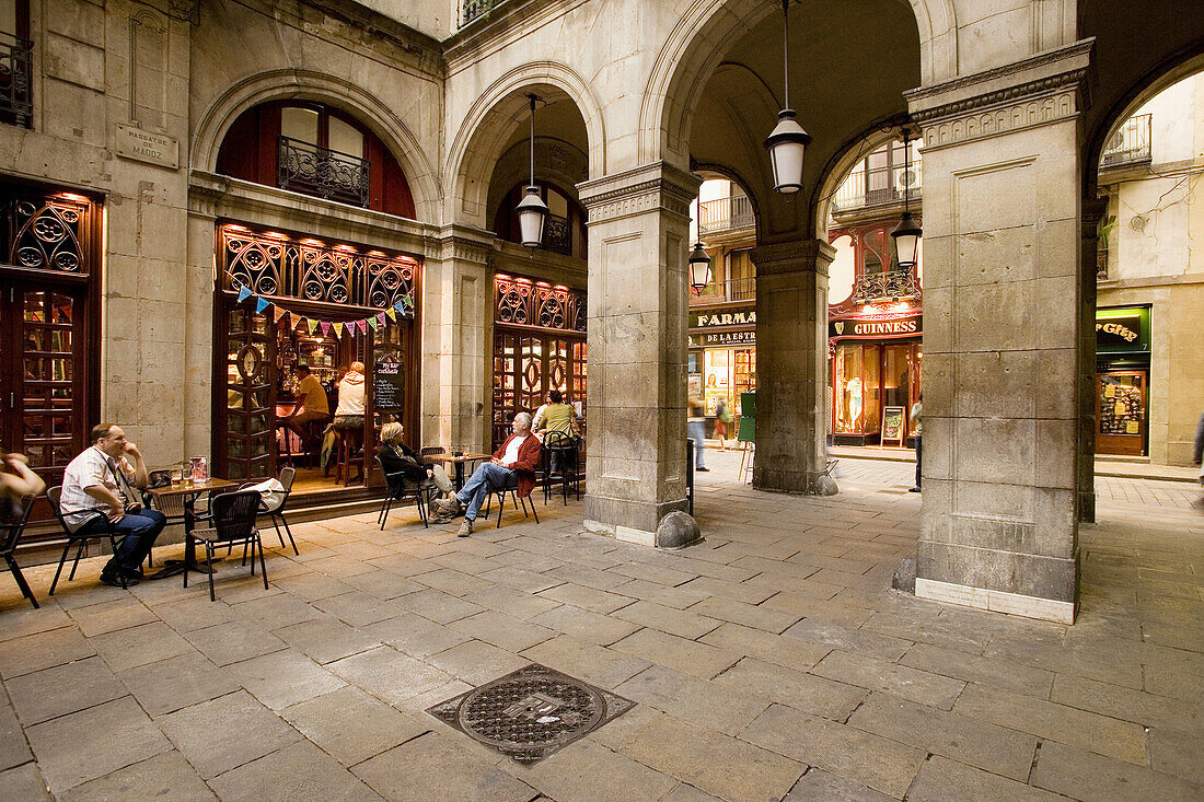 Madoz passage, betweem Plaza Real and Ferran street. Barcelona, Catalonia, Spain.