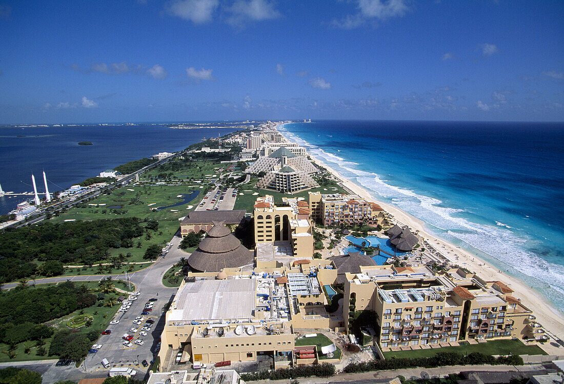 Air view of the Hotels area. Cancun. Mexico.