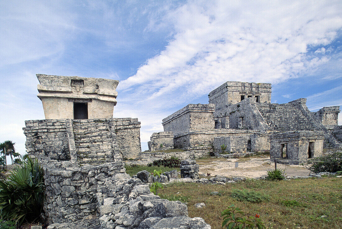 The Temple of Discending God and El Castillo. Tulum. Mexico.