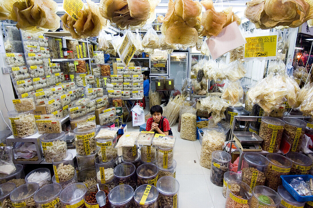 Yamatei district at Kowloon, food shop. Hong Kong, China.