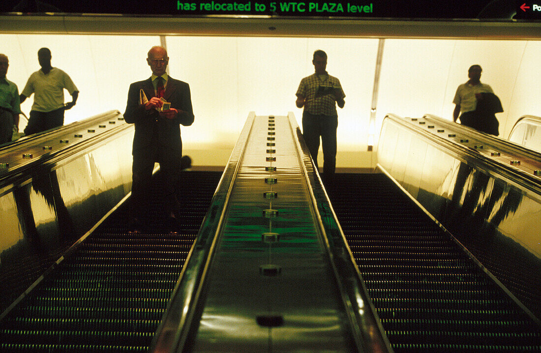 Escalators at PATH station. Manhattan. New York City. USA