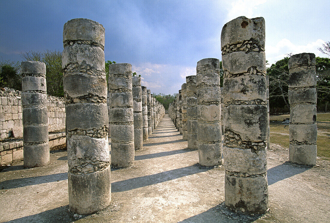 View of the Thousand Columns Group (UNESCO World Heritage). Chichen Itza. Yucatan. Mexico.