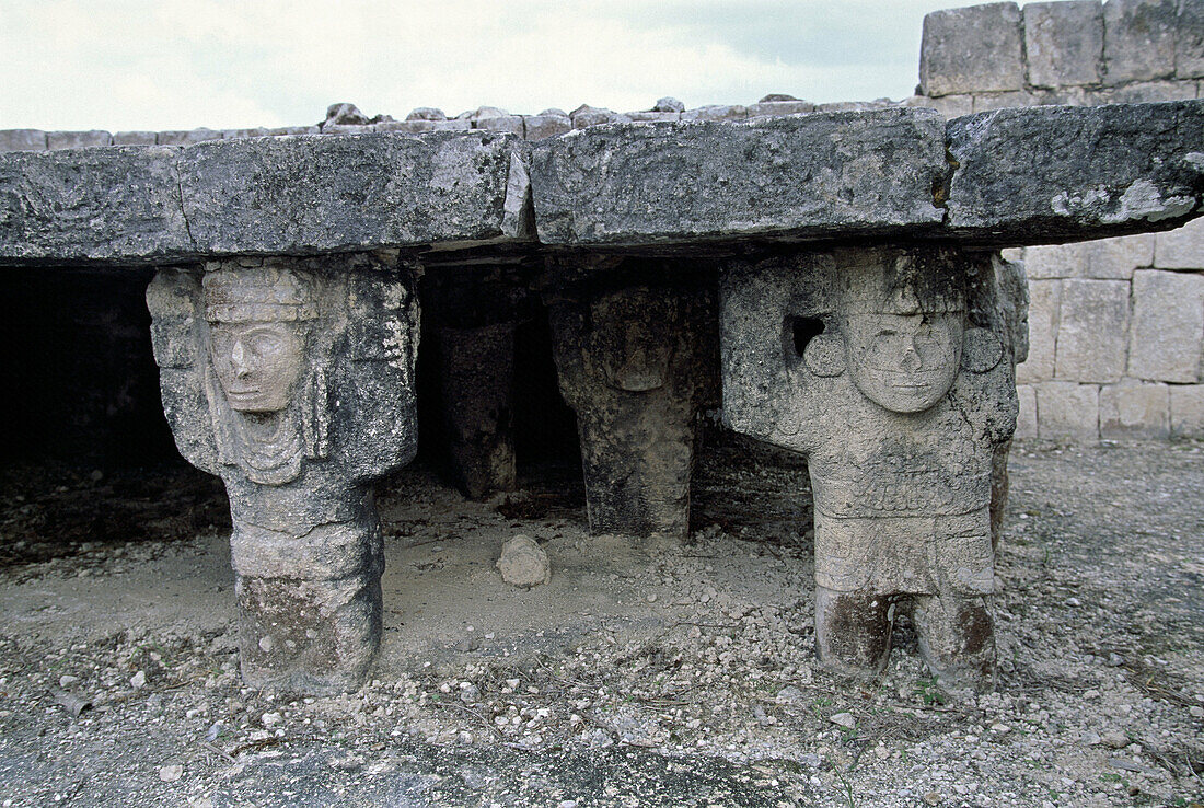 Warriors Temple, telamones of the Sacrifice Table (UNESCO World Heritage). Chichen Itza. Yucatan. Mexico.