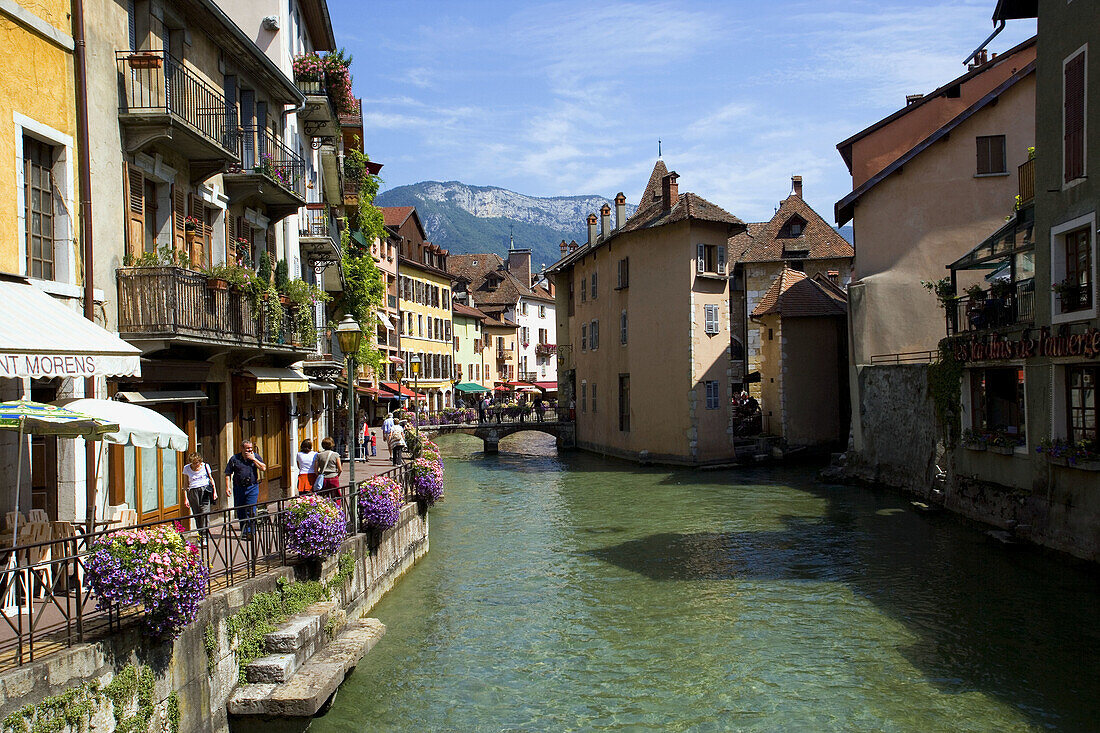The Thiou river and the riverside. Annecy. France.